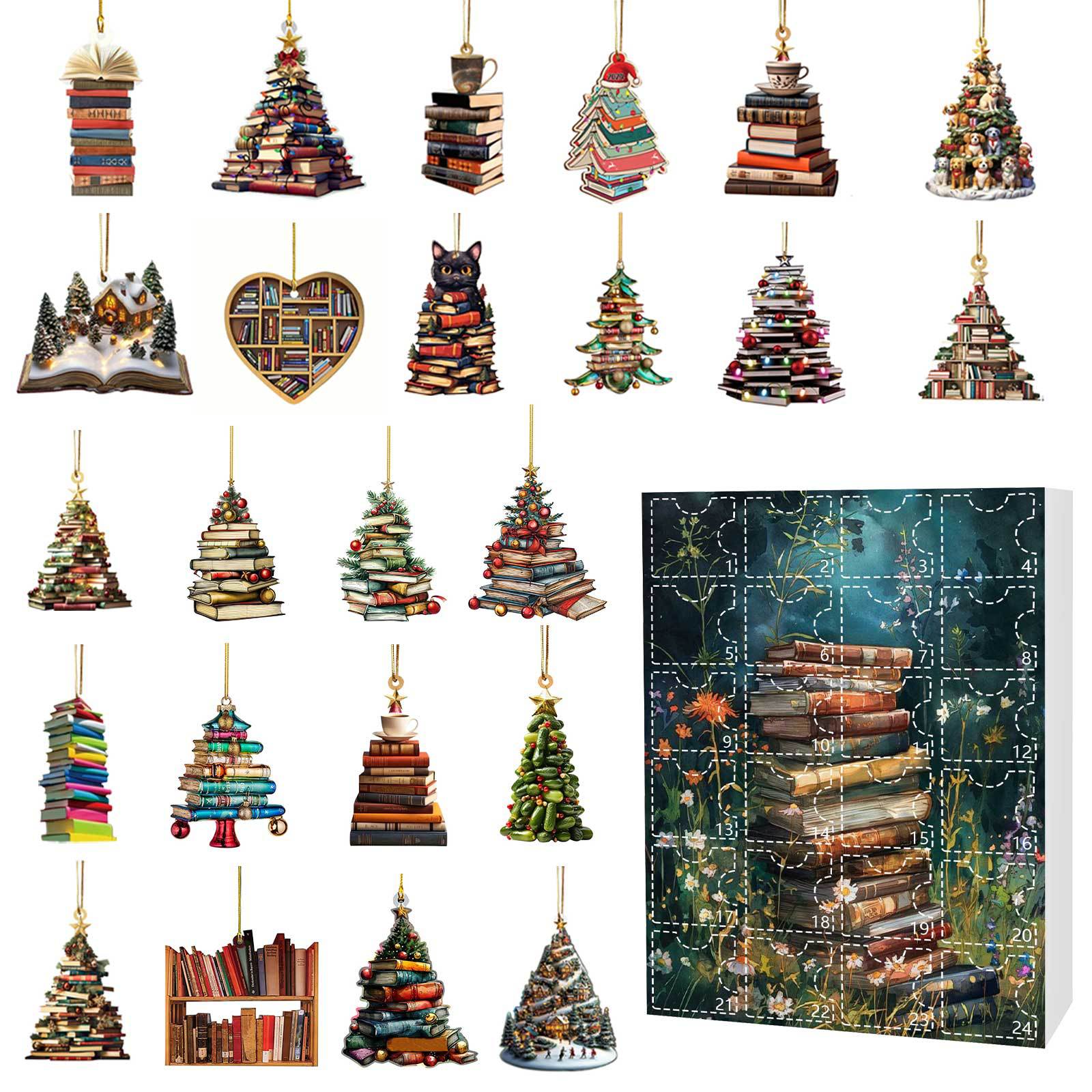 thumbnail image 1 of Calendario de Adviento de Navidad Caja sorpresa de Navidad Calendario de cuenta regresiva Caja sorpresa Colgante de libro de acrílico Colgante de árbol de Navidad, 1 of 5