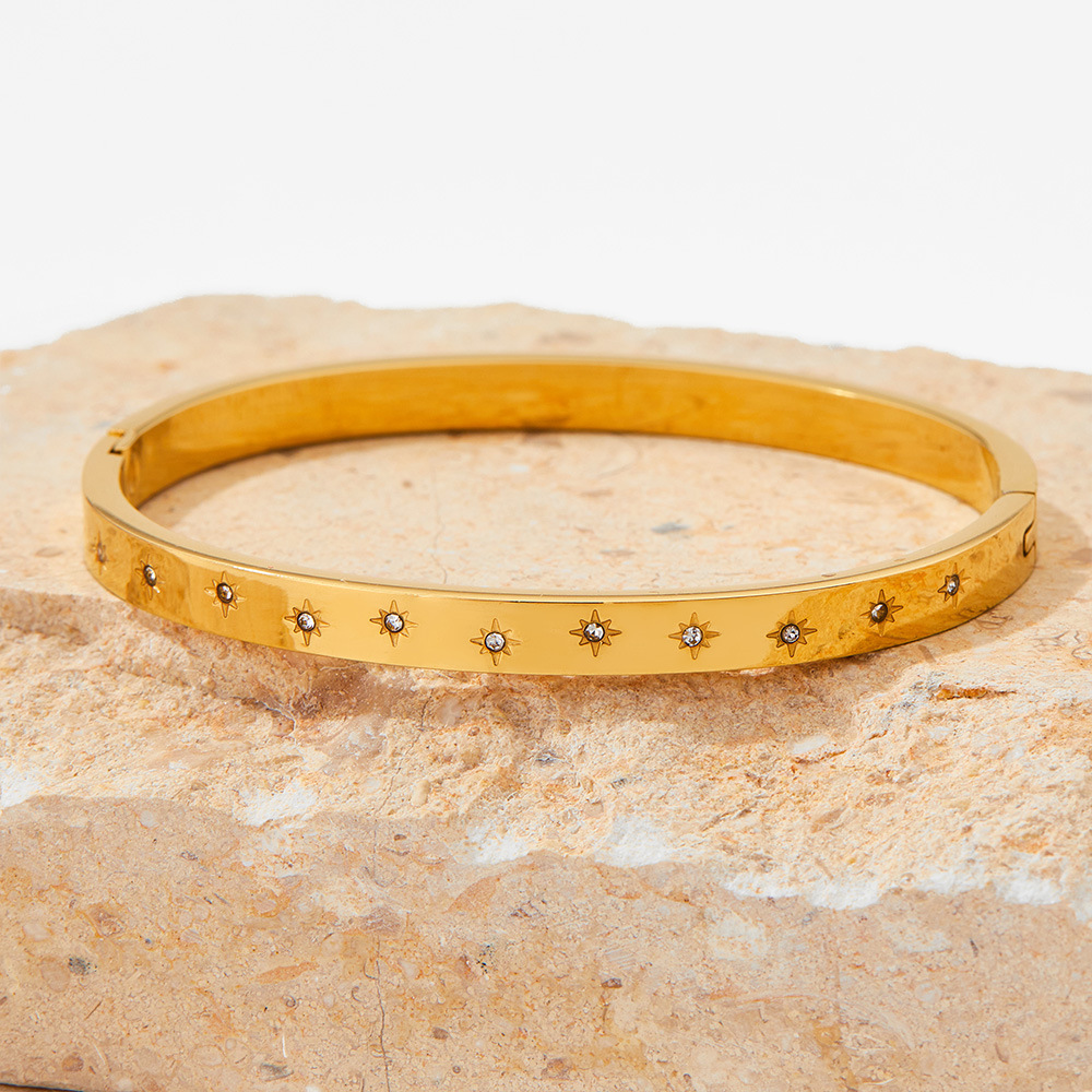 Bangle Classification 304 Stainless Steel Chain Material 1 Piece Quantity Fashion Circle 304 Stainless Steel 16K Gold Plated White Gold Plated Gold Plated Zircon Stainless Steel Bracelets In Bulk