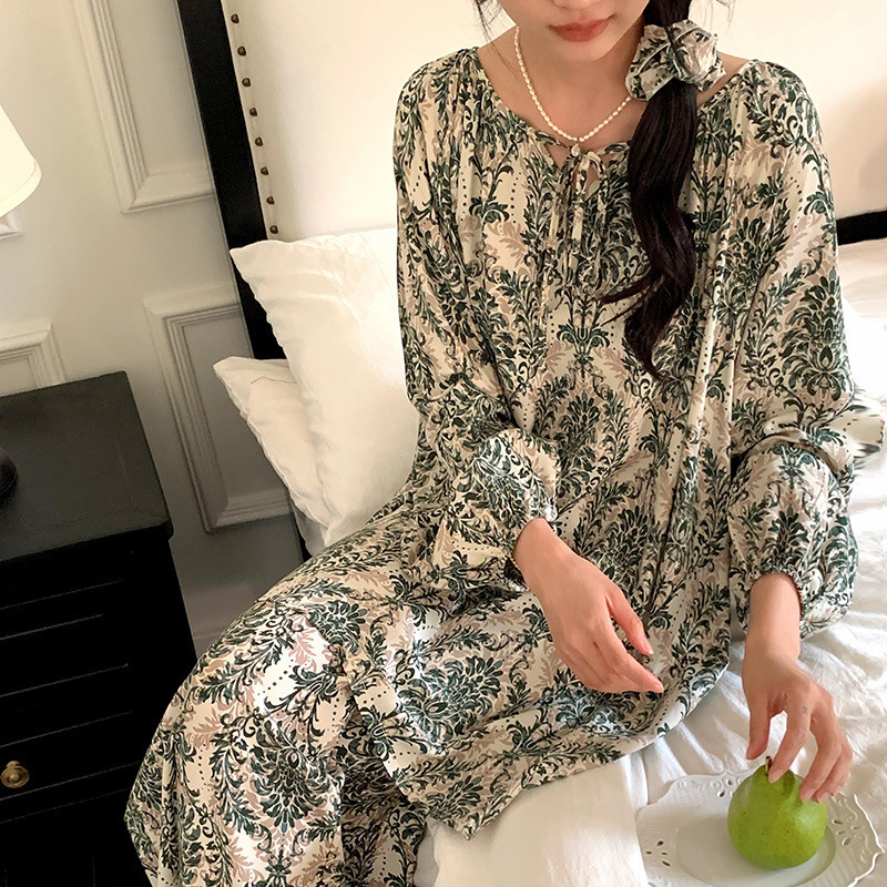 Pajamas Women's Spring and Autumn Cotton Silk Thin Home Clothes Can be Wearing Outwear Plus 100.00kg Cotton Silk suit Summer