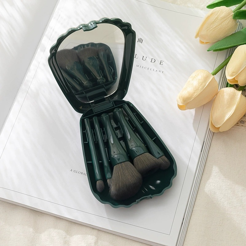New highly popular 5-shell makeup brush with mirror mini portable beauty expert travel concealer and contouring set brush undefined