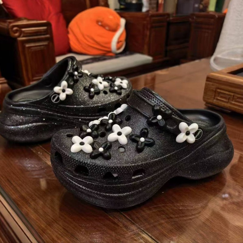 ノーラベルバージョン！ SMFK Little Whale Croc Shoes ホワイト 鹿ヒョナと同じスタイルの厚底サンダル ビーチシューズ アウタースリッパ|undefined