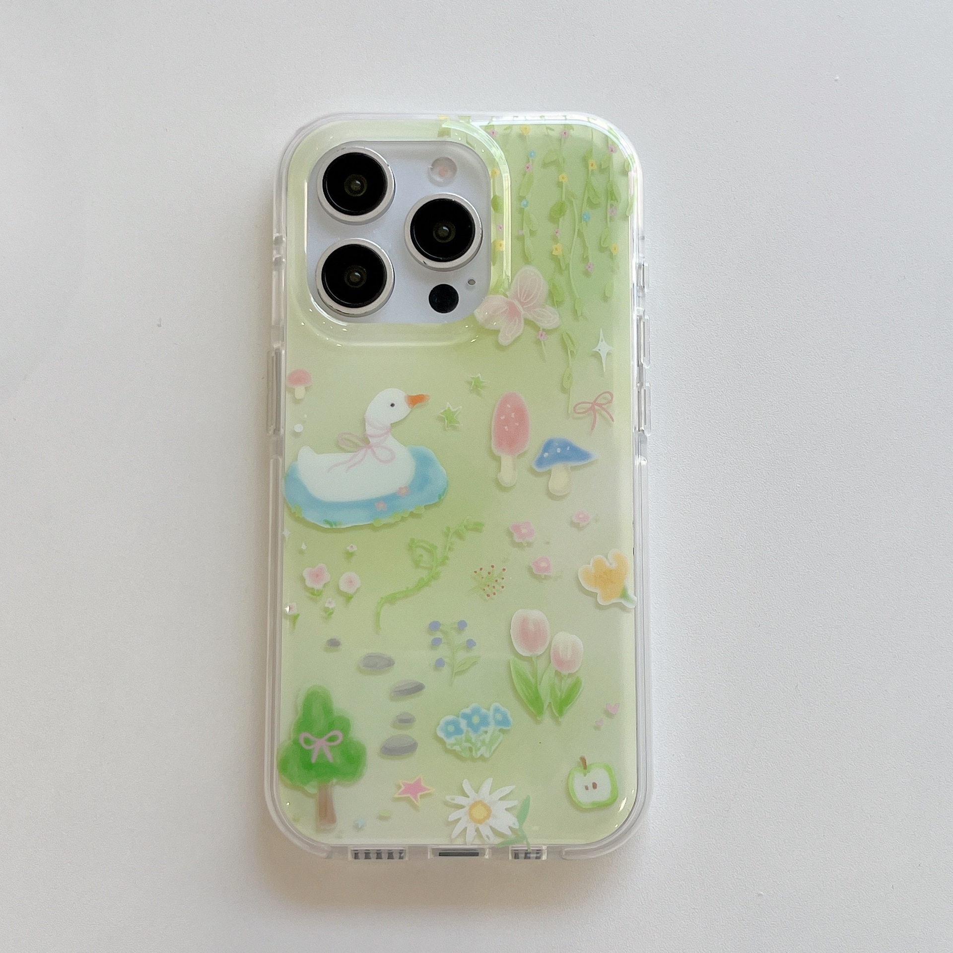 Primavera pintura al óleo flor pato para Apple 16pm funda para teléfono móvil iphone14 fresco 15ProMax nuevo 13