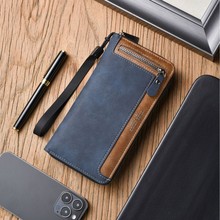 复古 男士钱包长款大容量多卡位 拉链包证件包多功能零钱包wallet