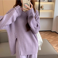 胖妹妹mm大码女装时尚针织套装女秋冬新款宽松慵懒风阔腿裤两件套