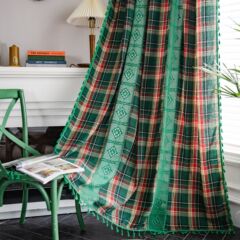 Yimanqiyun curtains green plaid stitching yarn-dyed American curtains finished kitchen curtains bay window curtains semi-blackout