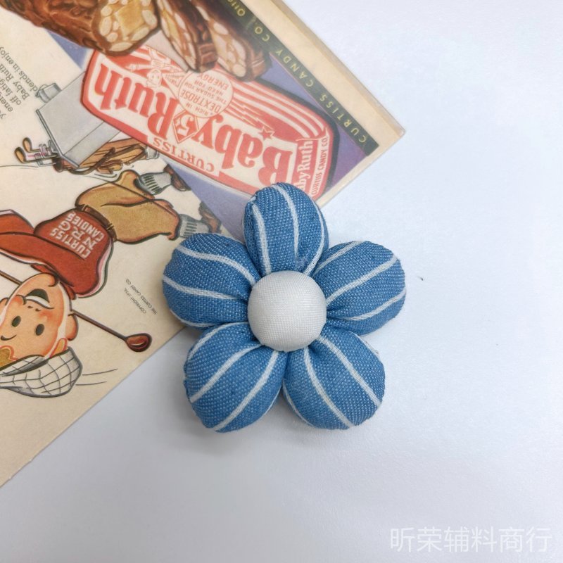 牛仔布条纹波点立体充棉花朵 头饰DIY服装配件鞋袜包挂手机壳辅料|undefined