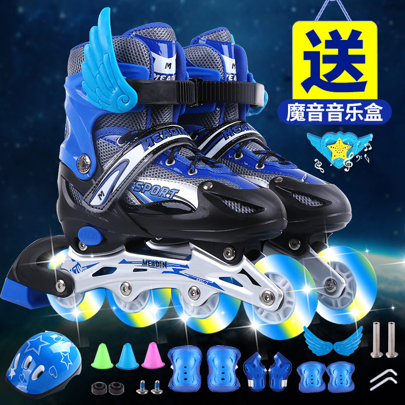 Children's Roller Skates Full Set Adjustable Flash Inline Skates Children's Roller Skates Roller Skates Boys and Girls