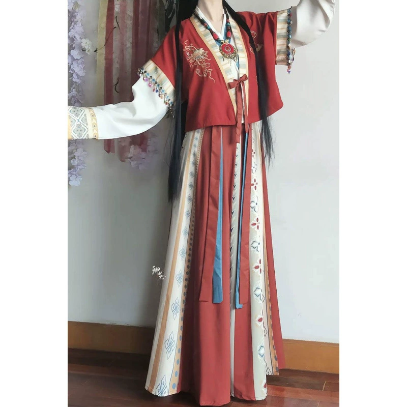 Женский костюм Hanfu больших размеров, этнический экзотический стиль, весенне-осенний улучшенный древний костюм в стиле Тан для похудения.