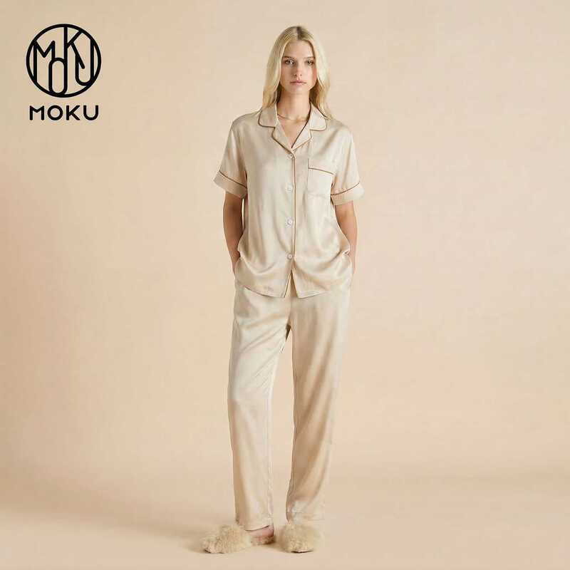 Lyocell Tencel Maternity Loungewear Women's Loose Breathable Short-Sleeve Long-Pants Pajama Set Suitable for Outerwear Lyocell Tencel Maternity Loungewear Women's Loose Breathable Short-Sleeve Long-Pants Pajama Set Suitable for Outerwear