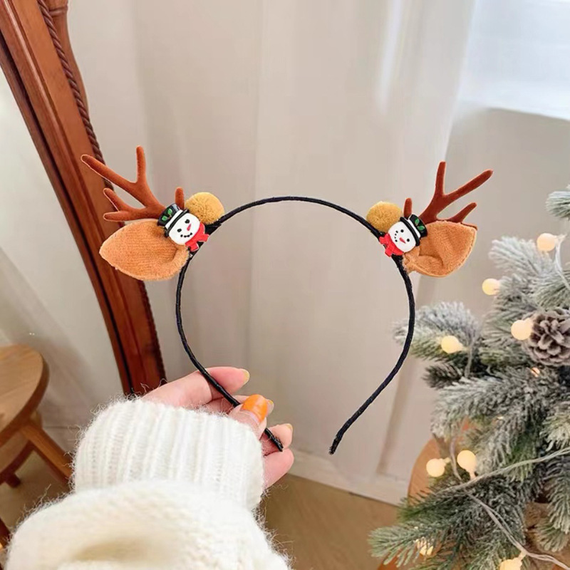 国境を越えたクリスマス森系ヘアバンド雪だるま鹿角ヘアアクセサリー子供祭りヘアクリップかわいいパーティー髪飾り|undefined