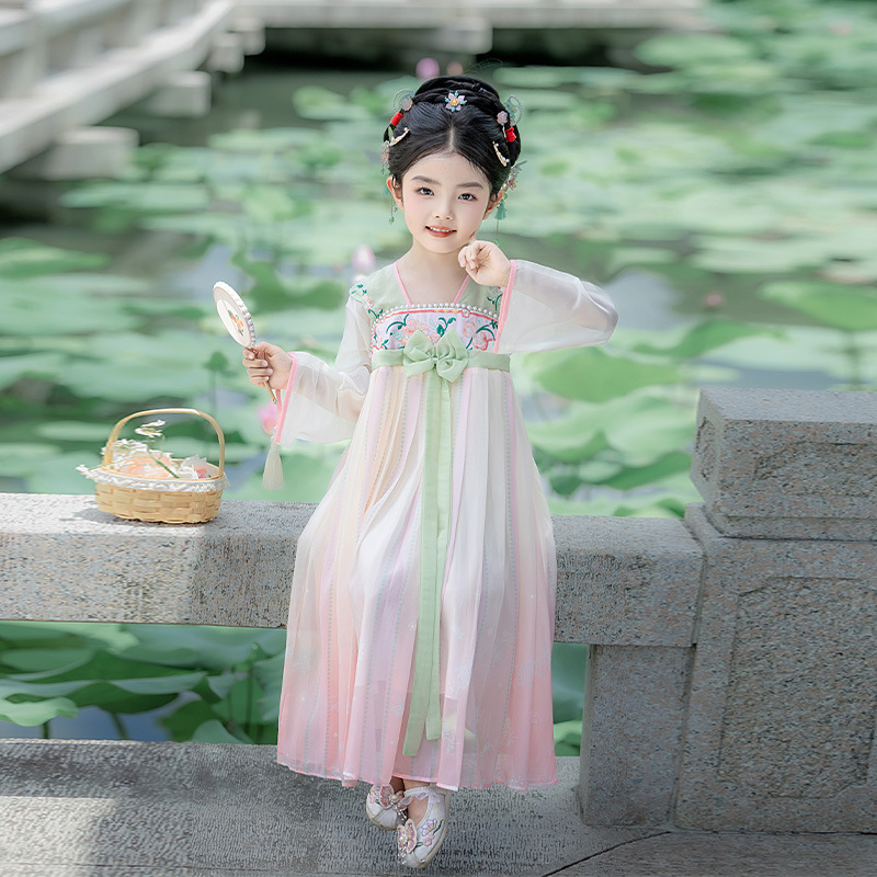 女童春秋新款汉服古装连衣裙儿童裙子中国风仙女服装幼儿园表演服|undefined
