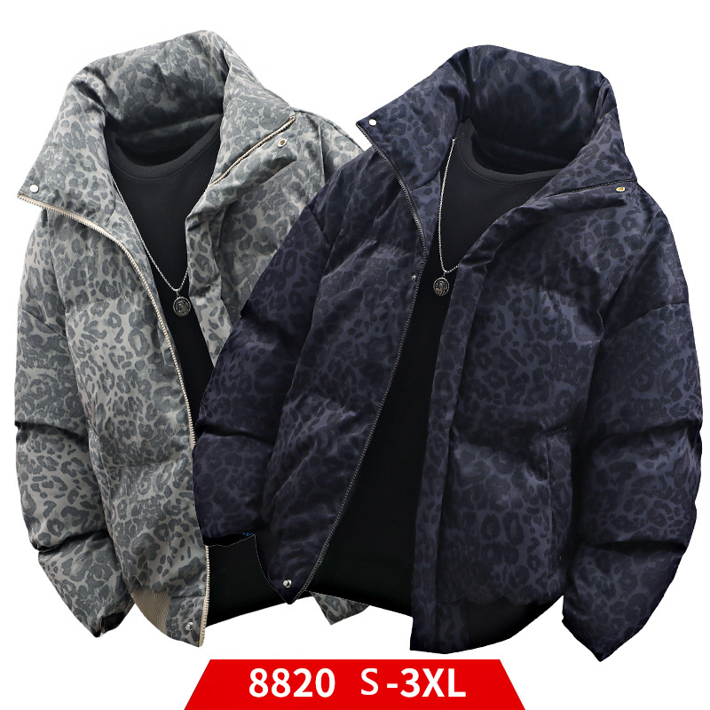 Unisex winter stand-up collar jacket, trendy brand, loose fit, plus-size couple's puffer jacket, fleece-lined, thickened cotton coat for men
