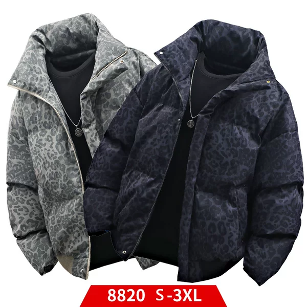 Unisex winter stand-up collar jacket, trendy brand, loose fit, plus-size couple's puffer jacket, fleece-lined, thickened cotton coat for men