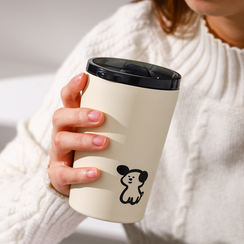 Coreano ins lindo cachorro taza de acero inoxidable pareja portátil taza de café chica taza de agua mano regalo ventosa