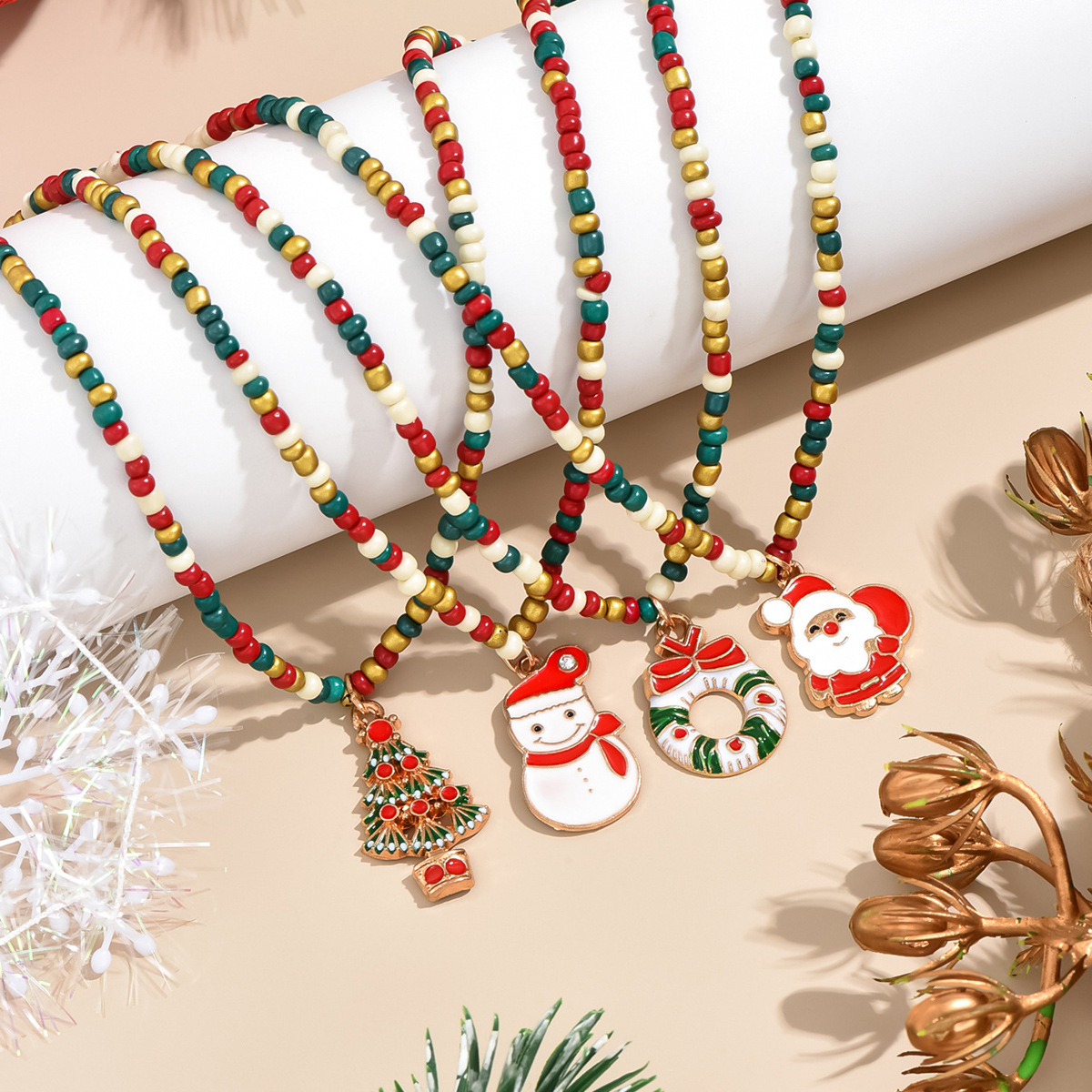 Designer Elements Weihnachtsschmuck Bunte Perlen Weihnachtsmann Corolla Weihnachtsbaum Halskette Urlaubsaccessoires_voghion.com