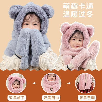 Hat winter one glove scarf children wholesale student Ear cap girl Virgins lovely keep warm baby