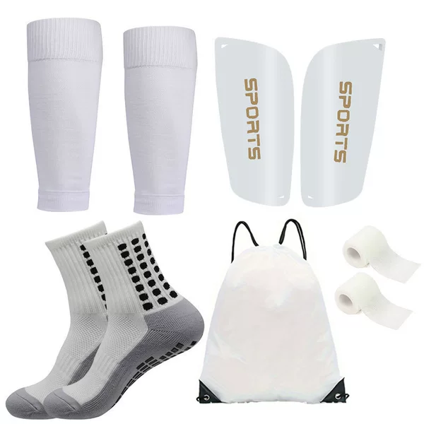 TEMU Five-Piece Set Grey Bottom Sports Socks Football Socks Middle Tube Glue-dispensing Anti-slip Socks Socks Leg Guard Bandage Drawstring Bag