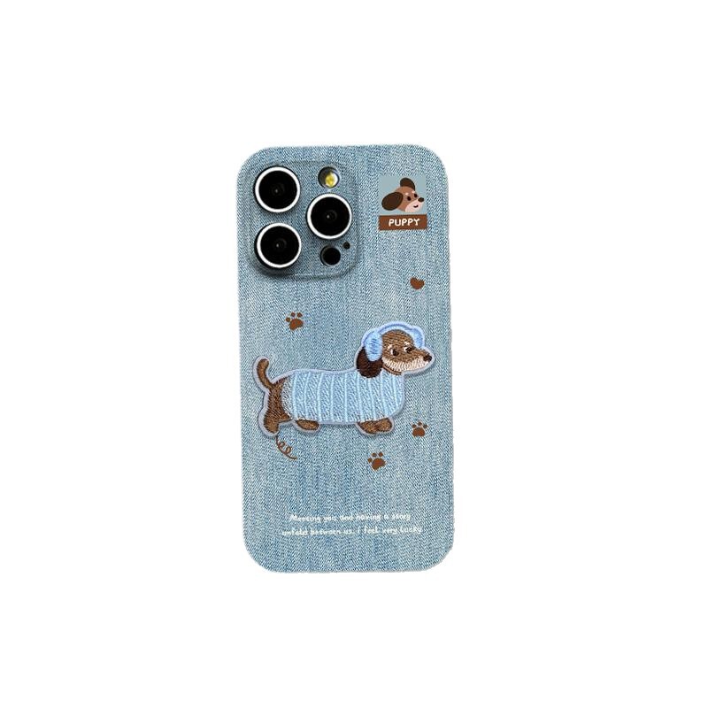 适用iPhone17ProMax牛仔底刺绣小狗苹果16/15磨砂14/13/12手机壳|undefined