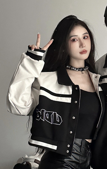 高级感春秋季美式潮牌棒球服外套女新款情侣小众一长一短夹克上衣|undefined