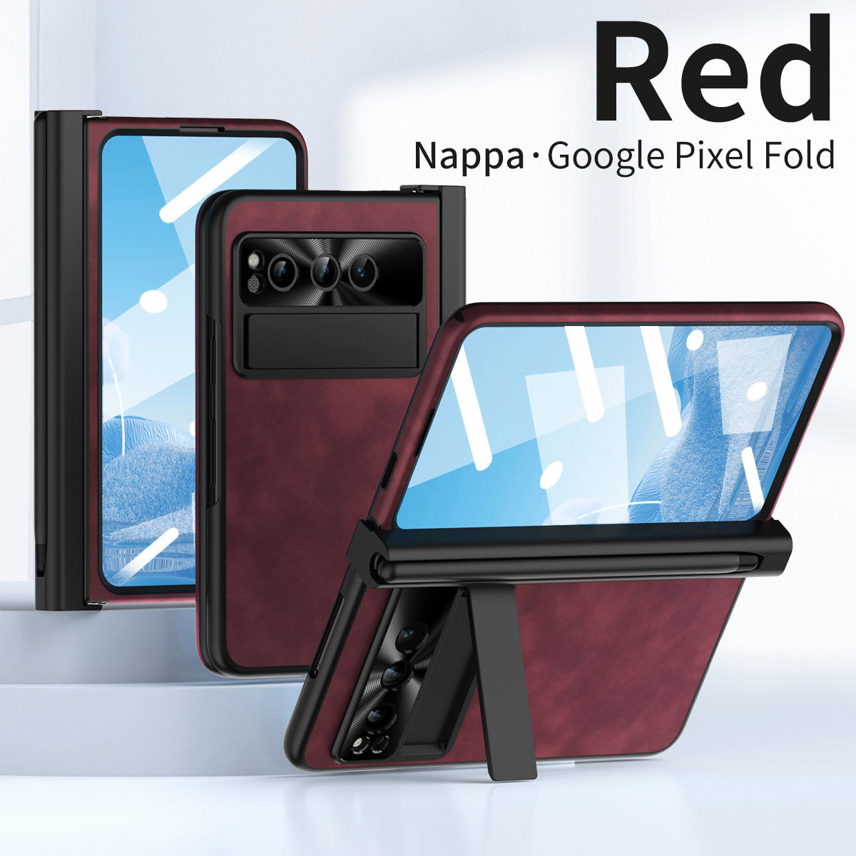 Compatible With Google Phone Pixel Fold Plain Leather Foldable Shockproof Pen Slot Hinge Protective Case_voghion.com