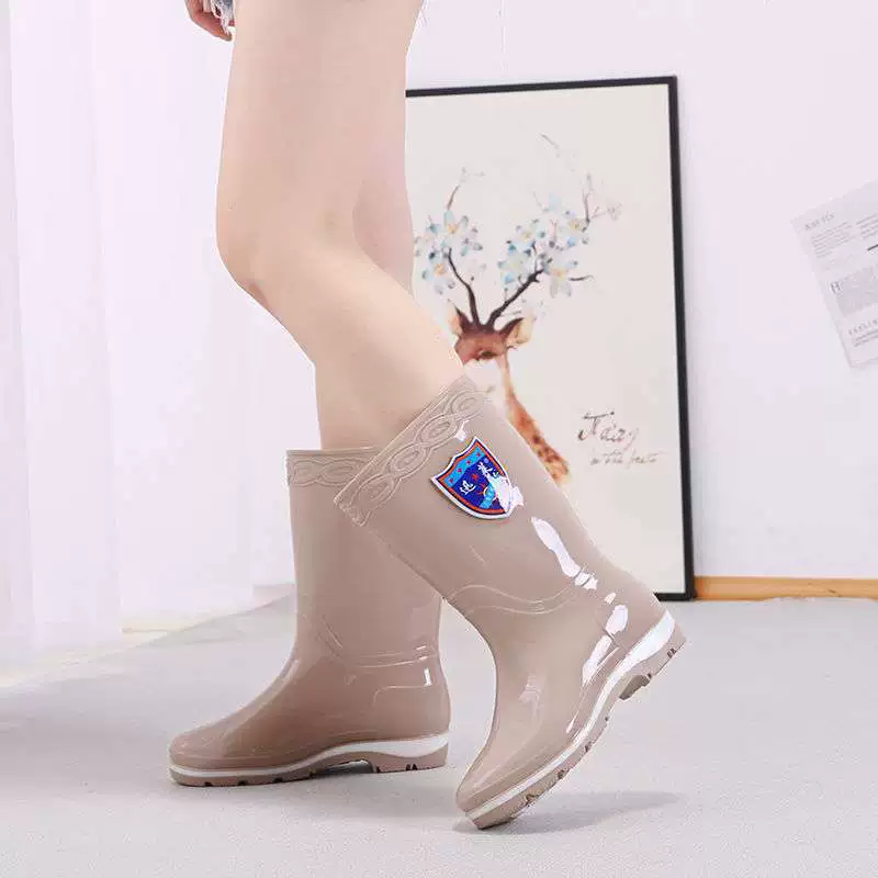 Women's rain boots women's rubber shoes women's waterproof high tube rain boots long tube authentic rain boots non-slip thick outdoor