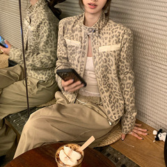 2025年秋季新款豹纹小众做旧定染豹纹印花立领气质显瘦外套女上衣