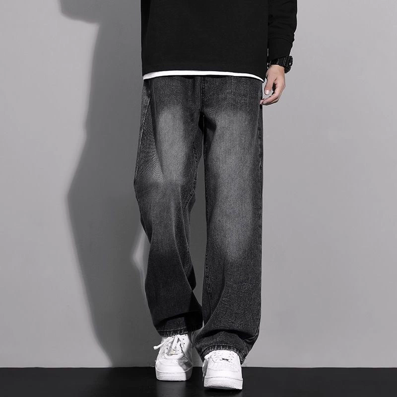 Black summer thin jeans, trousers, gradient, oversize, loose straight fit