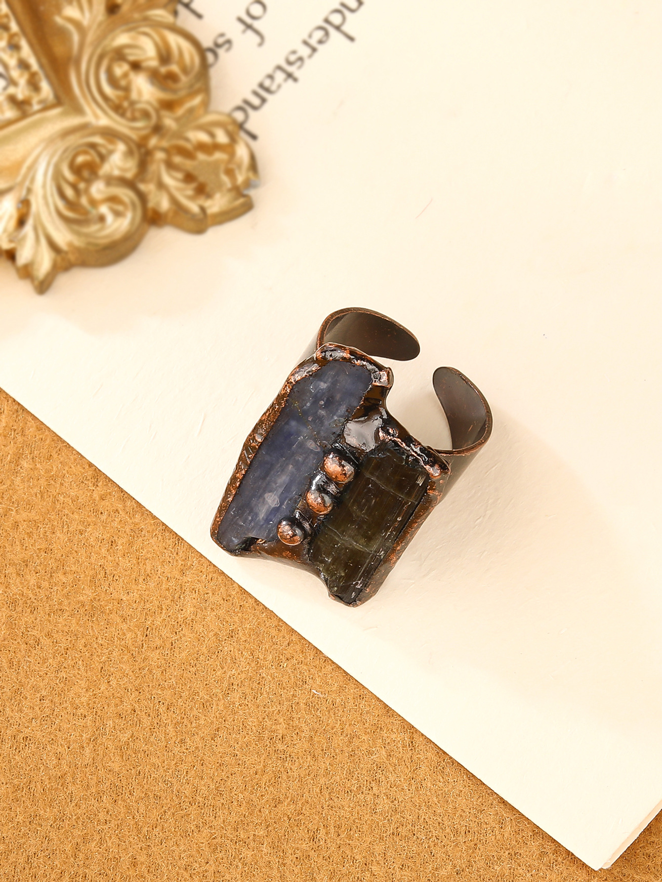 25g Weight Natural Stone, Crystal Inlay Material Open Rings Classification Adjustable Ring Size 1 Piece Quantity Daily Occasion Copper Material Geometric Pattern All Seasons Season Unisex Gender Inlay Design Retro, IG Style Style IG Style Retro Geometric Copper Inlay Natural Stone Crystal Unisex Open Rings Punk Rings 10