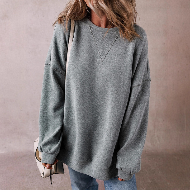 European and American Simple Versatile Solid Color Round Neck Sweatshirt for Women 2025 Winter New Loose Fit, Flattering, Drop Shoulder Knit Pullover European and American Simple Versatile Solid Color Round Neck Sweatshirt for Women 2025 Winter New Loose Fit, Flattering, Drop Shoulder Knit Pullover