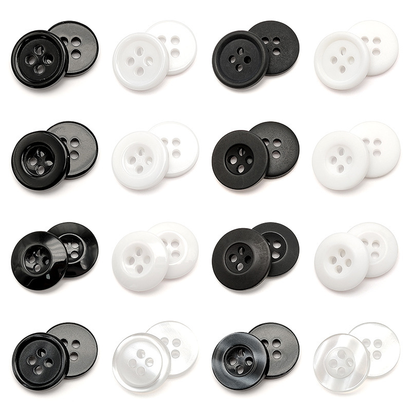 Resin Regular Shirt Button Black White Dyeable Pearlescent Porcelain White Button Four Eyes Wide Side Beveled Thin Side Button