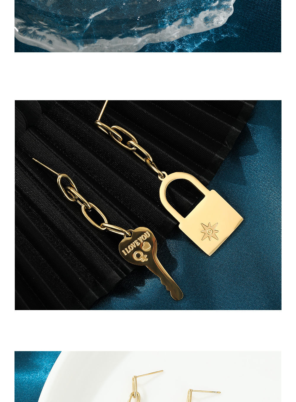 Fashion New Key Lock Stainless Steel Long Earrings Asymmetric Titanium Steel Earrings