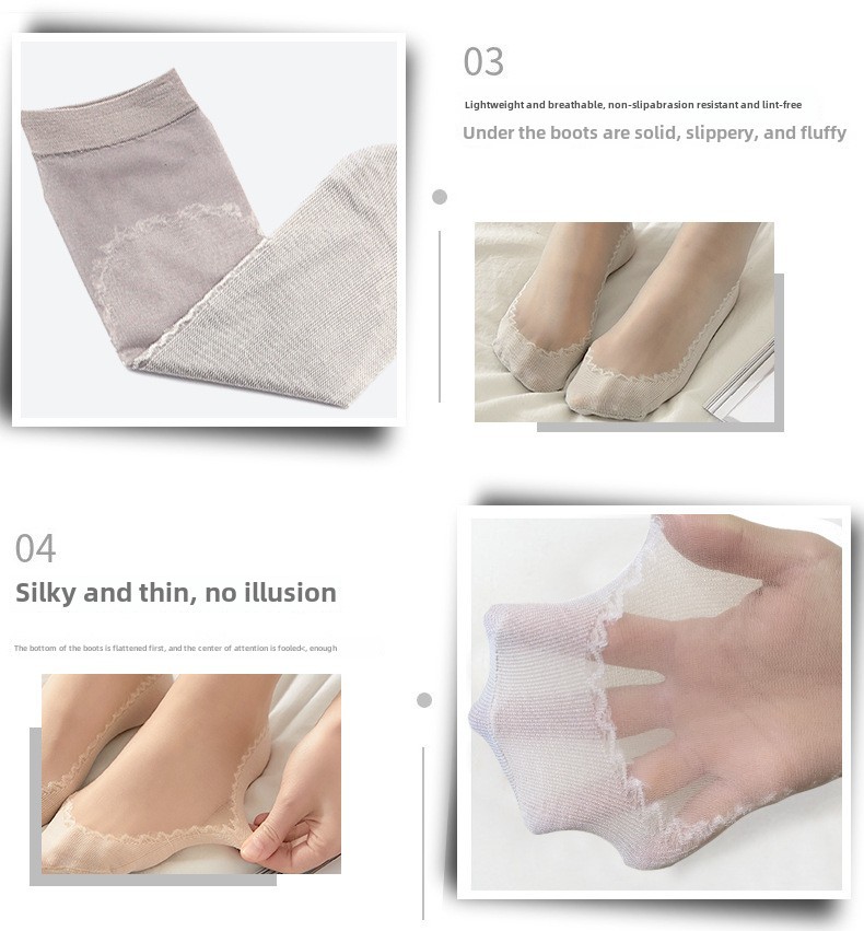 Calze sottili in cotone primaverili ed estive calze corte da donna calze da donna antiscivolo anti-uncino assorbenti del sudore calzini da donna in filo di acciaio nero_voghion.com