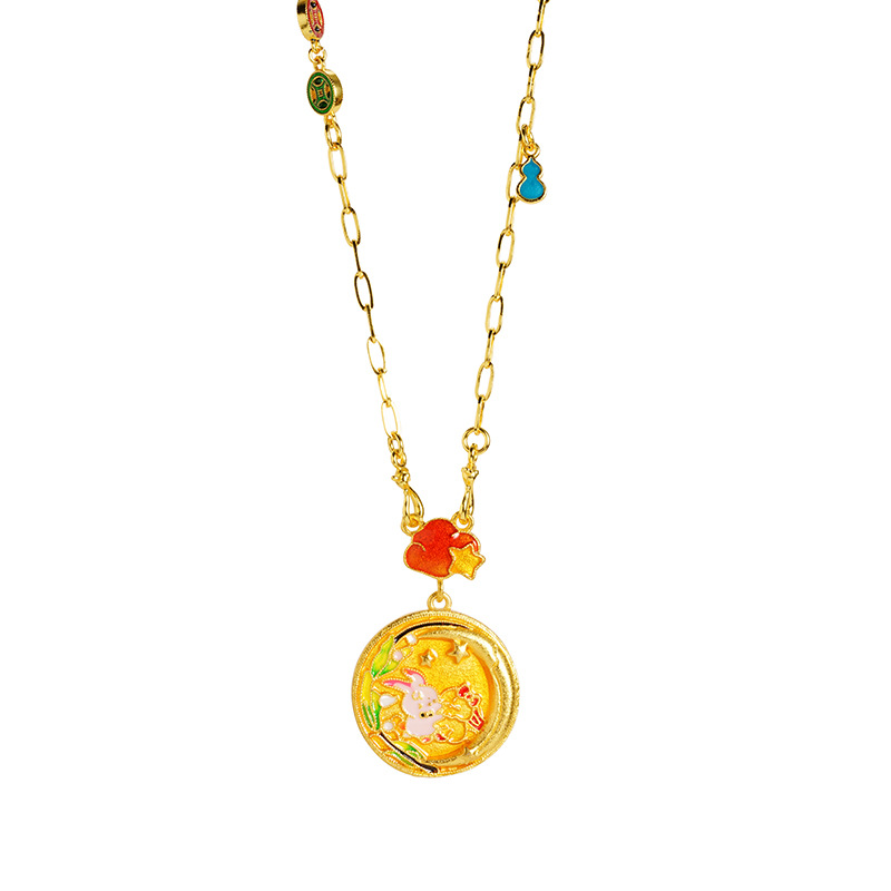 Nuevos productos Shajin Palace Double Face Peony Gote Oil Jade Conejo Collar Redón Retro Versátil Joyas no se desvanecen