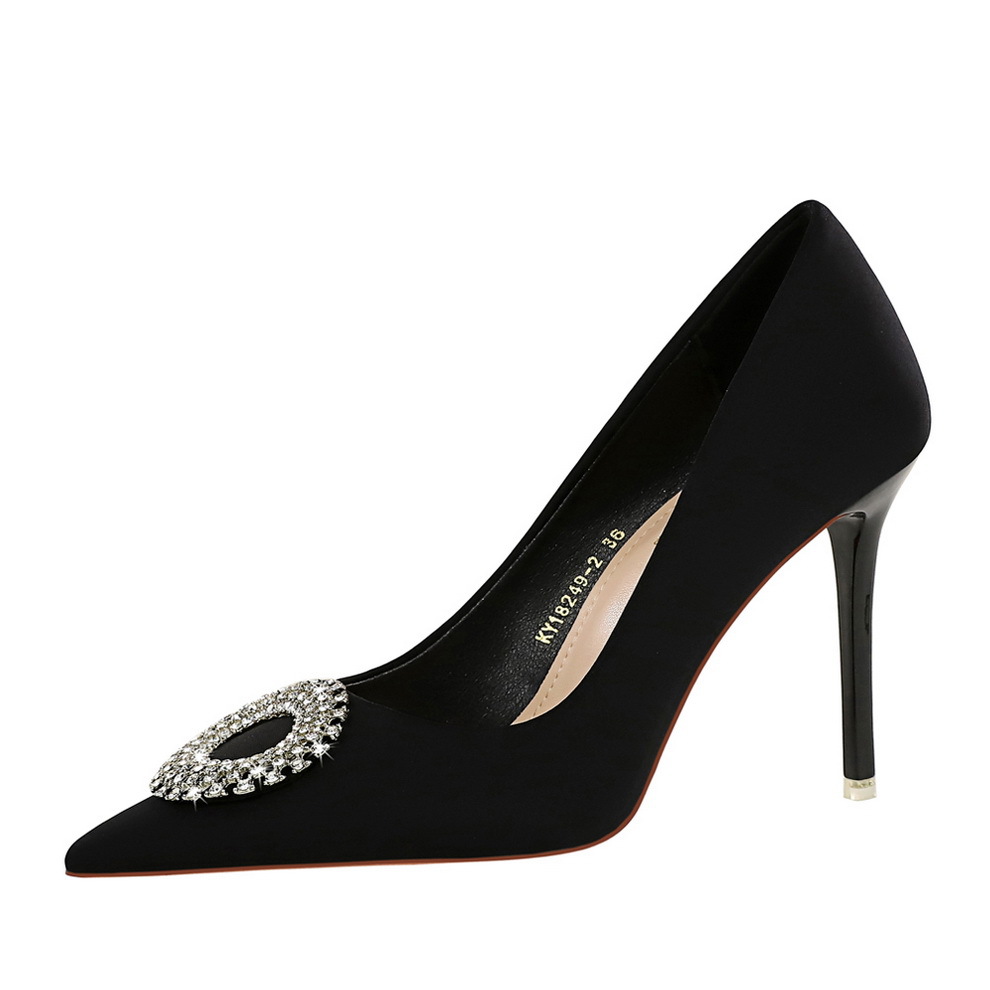Satin Rhinestone Stiletto Pumps Pointed Toe Party High Heels_voghion.com