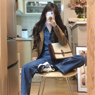 This year's popular spring and autumn new small suit high-level elegant camel corduroy coat women's small
