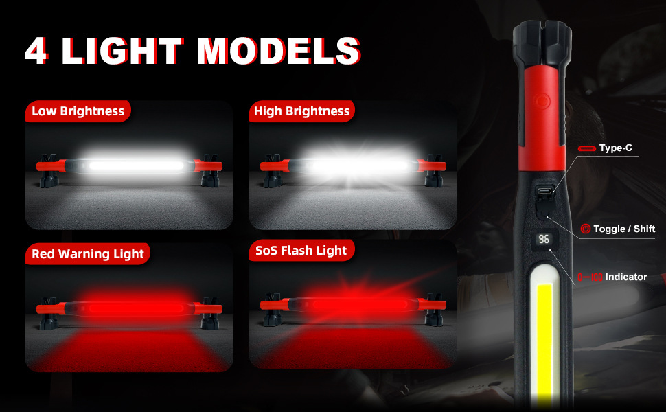 Cross-border multi-functional magnetic work light, COB high-brightness automotive engine inspection light, with ultra-long battery life and emergency lighting capabilities