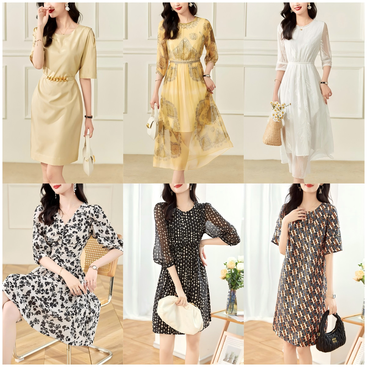 Đầm maxi nữ thắt eo chất lụa tơ tằm mùa xuân hè — D08204 - Đen