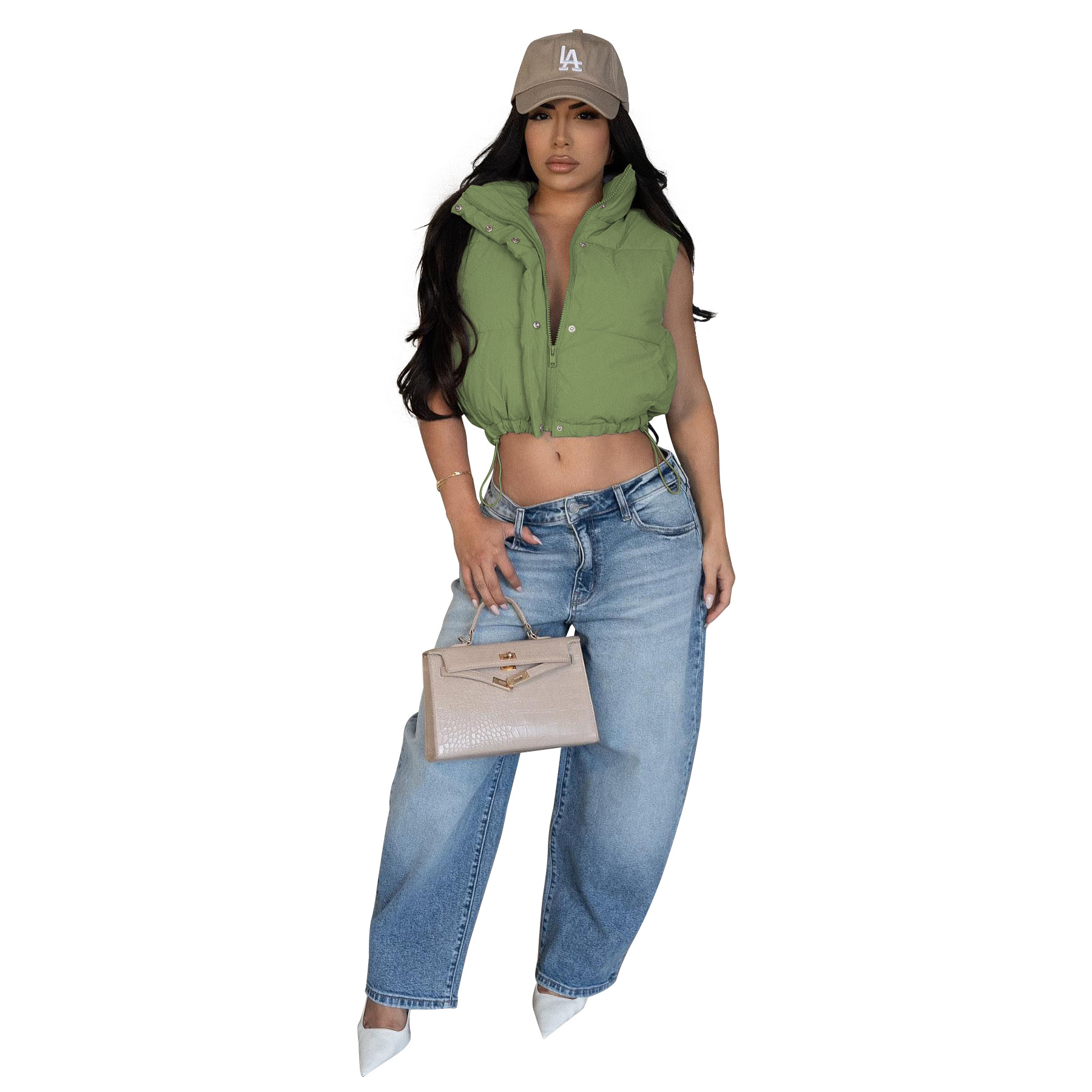 420g Weight Vest Outerwear Type Sleeveless Sleeve Length Zipper Placket Type Polyester Fabric Type Short Top Length Daily Occasion Standing Collar Neckline Slim Fit Type Solid Color Pattern Winter, Autumn Season Women's Gender Casual Style Women's Casual Solid Color Zipper Vest 25