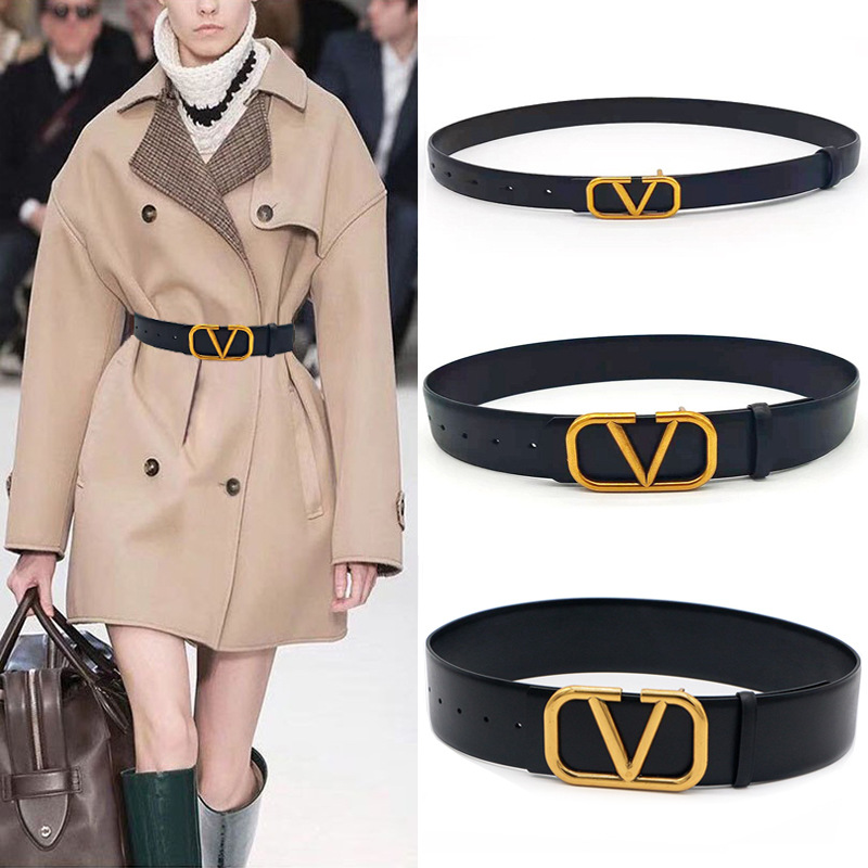 Small V letter buckle leather leather be...