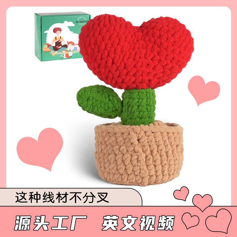 亚马逊新款英文说明钩针材料包冰条线植物爱心手工diy摆件礼物