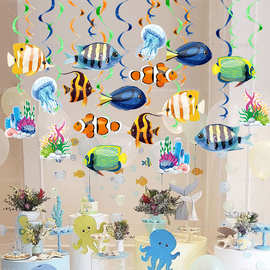 热带鱼螺旋挂饰海洋主题儿童生日婴儿淋浴派对天花板漩涡吊饰装饰