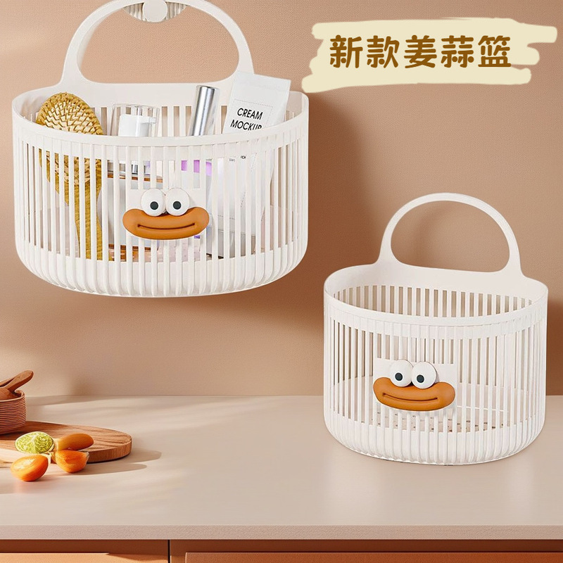 かわいい壁掛け収納バスケット多機能キッチンバスルームトイレ小さなハンギングバスケットパンチフリー壁掛け収納棚|undefined