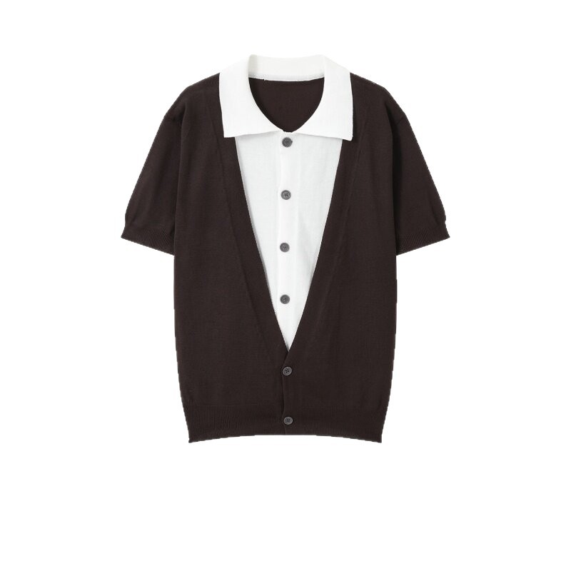 Camisas de polo de manga corta de estilo antiguo, camisetas de punto masculinas falsas de dos piezas, camisetas de hielo, camisetas de verano, fábrica transfronteriza al por mayor