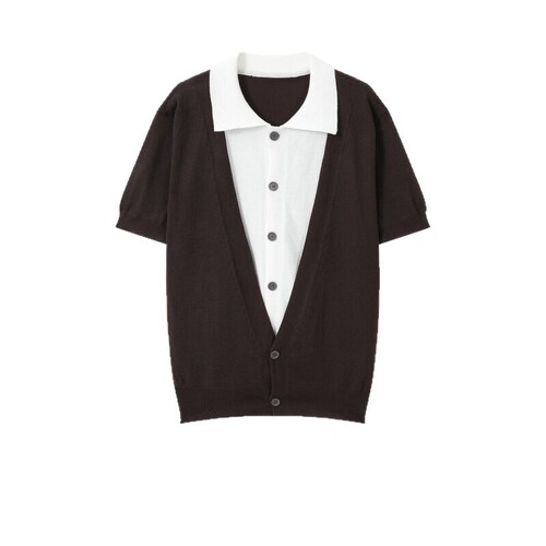 Lao Qian style POLO shirt short-sleeved sweater men's fake two-piece lapel cardigan ice silk T-shirt summer cross-border factory wholesale