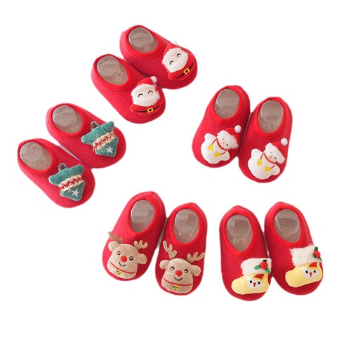 Christmas Reindeer Baby Floor Socks Santa Baby Toddler Kids Socks Red Reindeer Learning to Walk Sock Set