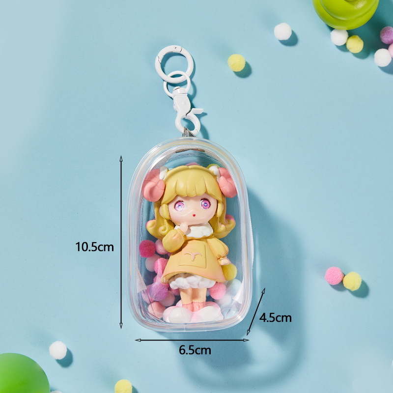 Thickened—small [10.5cm] square warehouse—transparent [bag + keychain + hair ball]