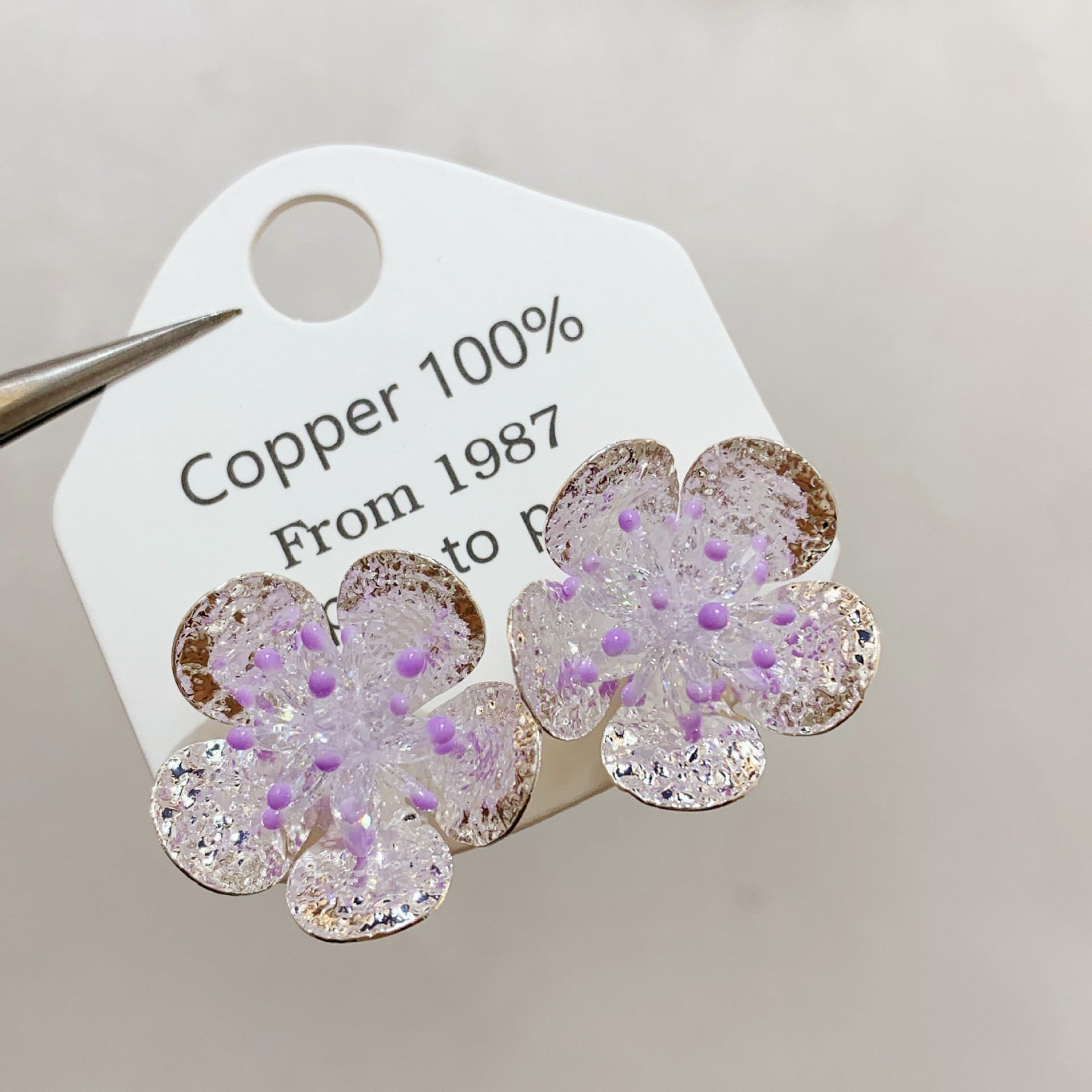 H0026 보라색 꽃잎 귀걸이