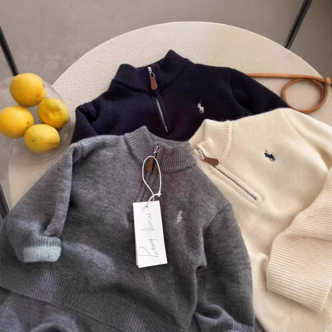 【新款】一体绒儿童毛衣加厚秋冬季中大童半拉链毛衣外套新年毛衣