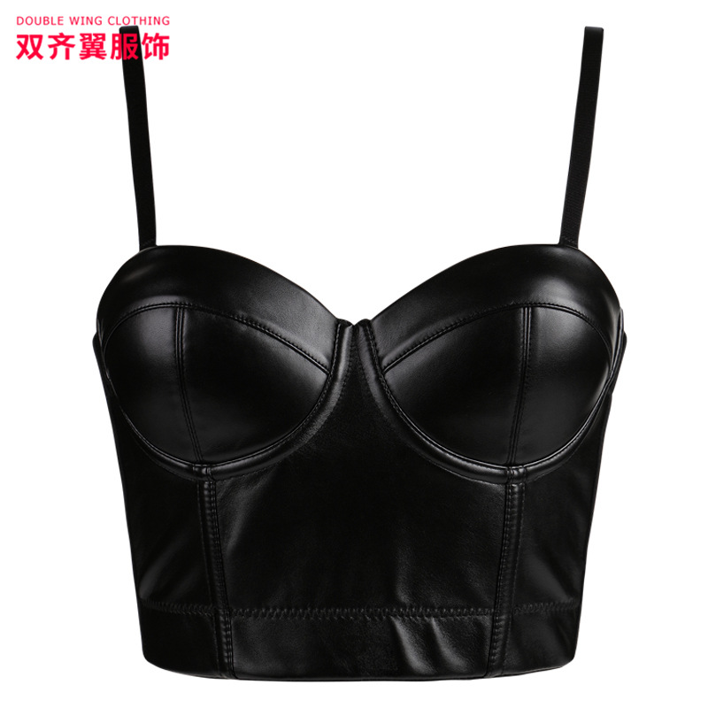 Top corto sexy con espalda descubierta, corsé ajustado de PU, top corto con tirantes y cintura entallada, muy vendido en el Sudeste Asiático.