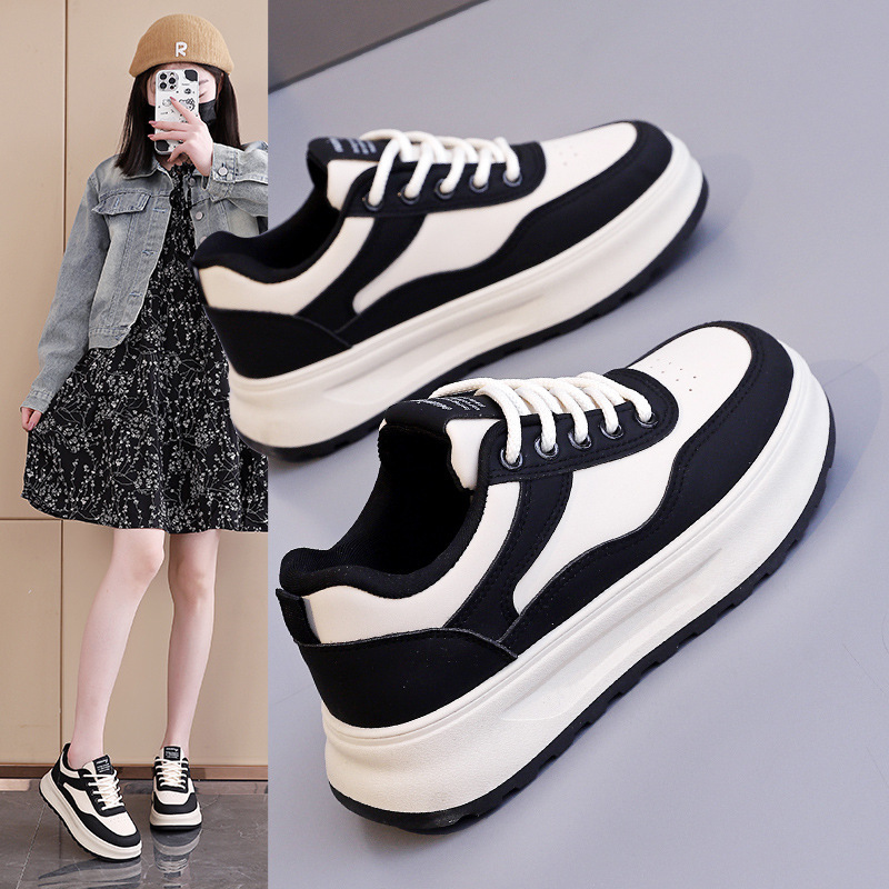 2025 Spring White Shoes Women's New Ins Korean Style Student Thick-soled Height-increasing sneaker All-match Casual Sneakers Trendy